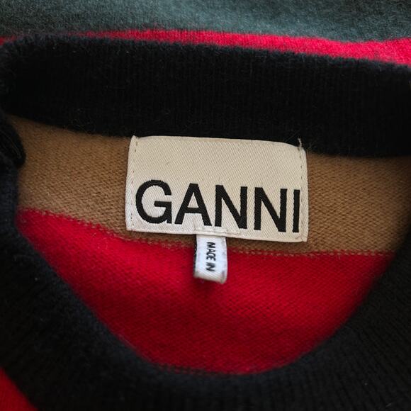 GANNI Cashmere Stripe Sweater XS w/ Crystal Buttons Preppy Chic Quiet Luxury - Picture 8 of 10